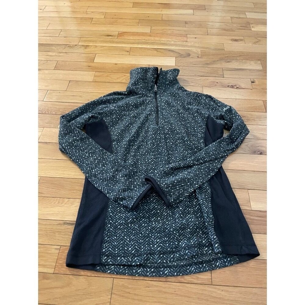 Columbia Womens‎ Small Quarter Zip Fleece Pullover Herringbone Black Gray S